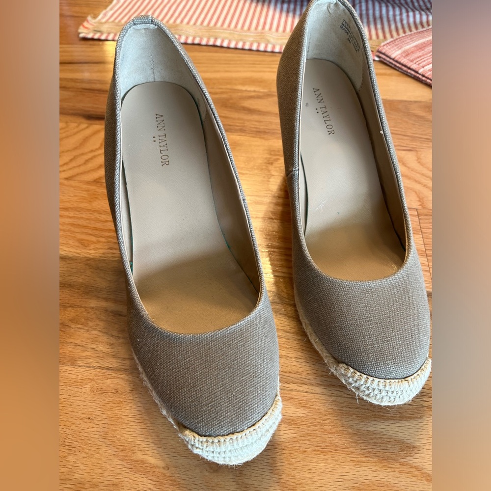 Taylor Taupe Canvas Espadrille Wedge Pumps